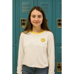 Rebellious One Small White Yellow Smiley Face Long Sleeve Tee Get Off My Back